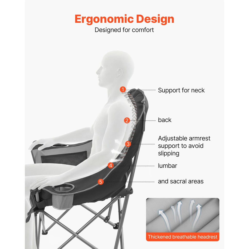 SucceBuy Oversized Camping Chairs 450lbs Heavy Duty Support Portable Padded Folding Camp Chairs w/Carry Bag for Camping Fishing