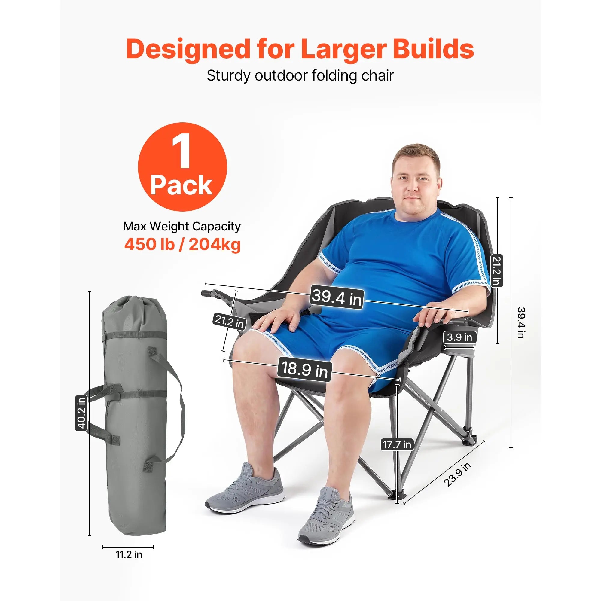 SucceBuy Oversized Camping Chairs 450lbs Heavy Duty Support Portable Padded Folding Camp Chairs w/Carry Bag for Camping Fishing